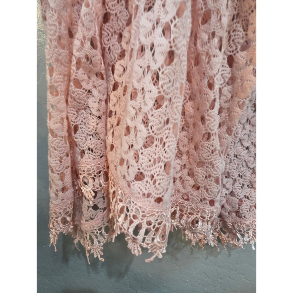 SO Los Angeles Pink Lace Racerback Tank Top Sheer Crochet Fringe Hem L - Picture 4 of 5